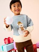 Blue/Ecru Snowman Knitted Christmas Jumper (3mths-7yrs)