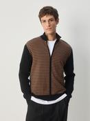 Black/Brown Regular Fit Houndstooth Pattern Collared Zip-Through Cardigan