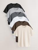 Black/White/Grey/Slate Grey/Stone/Brown Regular Fit Essential Cotton T-Shirts 6 Pack