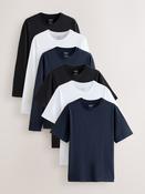 Black/White/Navy Short and Long Sleeve Regular Fit Essential Cotton T-Shirts 6 Pack