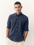 Navy Blue Regular Fit Long Sleeve Oxford Shirt image