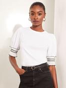 Lipsy White 100% Cotton Trim Detail Short Sleeve Puff Top