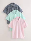Green/Pink/Navy Geos Regular Fit Short Sleeve Jersey Polo Shirts 3 Pack