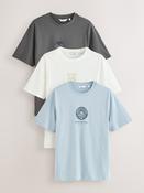 White/Blue/Grey Regular Fit Graphic Print T-Shirts 3 Pack