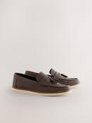 Brown Embossed Tassel Loafers