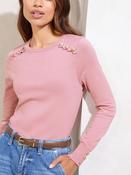 Lipsy Pink Knitted Scallop Buttoned Crew Neck Jumper