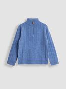JoJo Maman Bébé Indigo Blue Classic Cable Half Zip Jumper