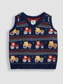 JoJo Maman Bébé Indigo Blue Tractor Fair Isle Tank Top