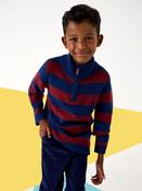 JoJo Maman Bébé Burgundy Red Classic Stripe Half Zip Jumper