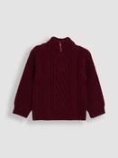JoJo Maman Bébé Burgundy Red Chunky Cable Half Zip Jumper