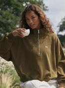self. Olive Green Half Zip Sweatshirt