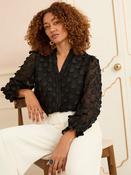 Love &amp; Roses Black 3D Spot Long Sleeve Blouse