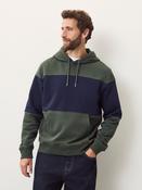 Navy Blue/Khaki Green Overhead Hoodie Colour Blocking Sweatshirt