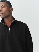 Black Zip Neck Pattern Christmas Crew Sweatshirt