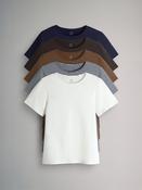 The Set Navy/Chocolate Brown/Brown/Stripe/White 5 Pack Short Sleeve Fitted Crew Neck T-Shirts