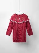 JoJo Maman Bébé Red Strawberry Embroidered Cable Frill Knitted Dress