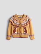 JoJo Maman Bébé Mustard Yellow Fox Frill Yoke Fair Isle Cardigan