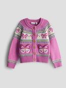 JoJo Maman Bébé Pink Butterfly Fair Isle Appliqué Pocket Cardigan