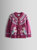 JoJo Maman Bébé Rose Pink Unicorn Fair Isle Appliqué Pocket Cardigan
