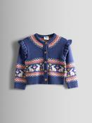 JoJo Maman Bébé Dusky Blue Bunny Frill Shoulder Fair Isle Cardigan