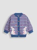 JoJo Maman Bébé Blue Bunny Bubble Knit Appliqué Cardigan