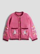 JoJo Maman Bébé Rose Pink Bunny Scallop Edge Embroidered Pocket Cardigan image