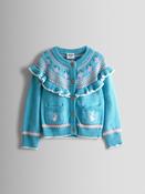 JoJo Maman Bébé Duck Egg Blue Mouse Frill Yoke Fair Isle Cardigan image