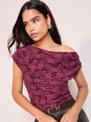 Friends Like These X Lucy Mecklenburgh Burgundy Burnout Draped Off The Shoulder Top
