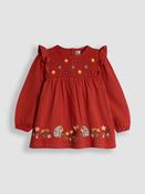 JoJo Maman Bébé Rust Hedgehog Smocked Embroidered Frill Tunic