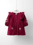 JoJo Maman Bébé Plum Cross Stitched Frill Sleeve Button Through Dress