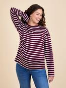 JoJo Maman Bébé Wine Stripe Long Sleeve Boyfriend Maternity T-Shirt image