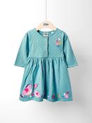 JoJo Maman Bébé Green Bird Button Front Appliqué Dress