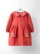 JoJo Maman Bébé Rust Orange Floral Embroidered Seersucker Collared Dress image