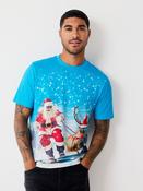 Blue Skiing Santa Regular Fit Christmas T-Shirt image