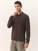 Brown Regular Fit Long Sleeve Pique Polo Shirt