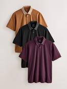Berry Printed Collar Regular Fit Short Sleeve Jersey Polo Shirts 3 Pack image