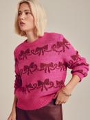 Bright Pink Sparkle Tinsel Bow Christmas Jumper