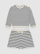 Reiss Navy/Ivory Daya 13-14 yrs Stripe Sweatshirt and Shorts Set Cotton-Blend