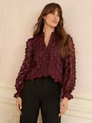 Love &amp; Roses Burgundy Red 3D Spot Long Sleeve Blouse image