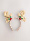 Gold Tone Christmas Sequin Reindeer Headband