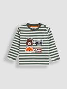 JoJo Maman Bébé Khaki Green Woodland Friends Stripe Appliqué Top