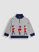 JoJo Maman Bébé Ecru Stripe London Guards Appliqué Half-Zip Sweatshirt