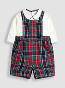 JoJo Maman Bébé Navy Blue Check Dungarees &amp; Top Set
