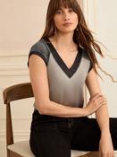 Love &amp; Roses Silver Satin Front V-Neck Short Sleeve Top image