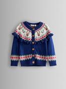 JoJo Maman Bébé Reindeer Christmas Frill Yoke Fairisle Cardigan