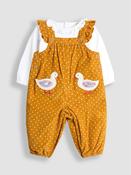 JoJo Maman Bébé Mustard Yellow Duck Appliqué Cord Dungarees &amp; Top Set
