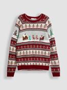 JoJo Maman Bébé Burgundy Men's Christmas Scene Fairisle Jumper