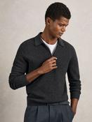 Reiss Charcoal Grey Hamilton Wool Waffle-Knit Half-Zip Polo Shirt image