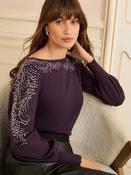 Love &amp; Roses Purple Embellished Slash Neck Knitted Jumper