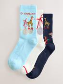 Festive Disco Giraffe Cushion Sole Ribbed Sport Ankle Socks 3 Pack With Arch Support
